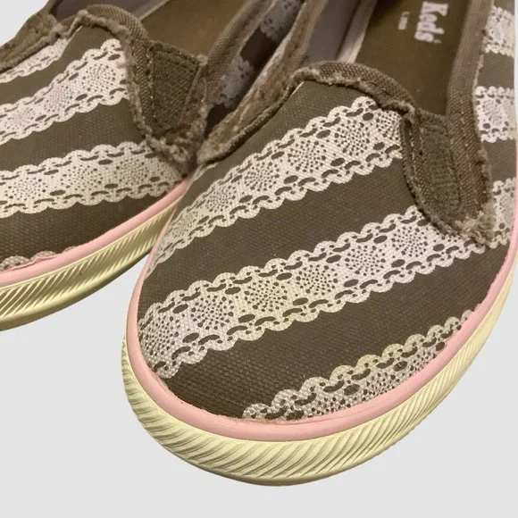 Keds Brown and Pink Flats with Striped Lace Print Design/ Size 6.5 - Picture 5 of 13